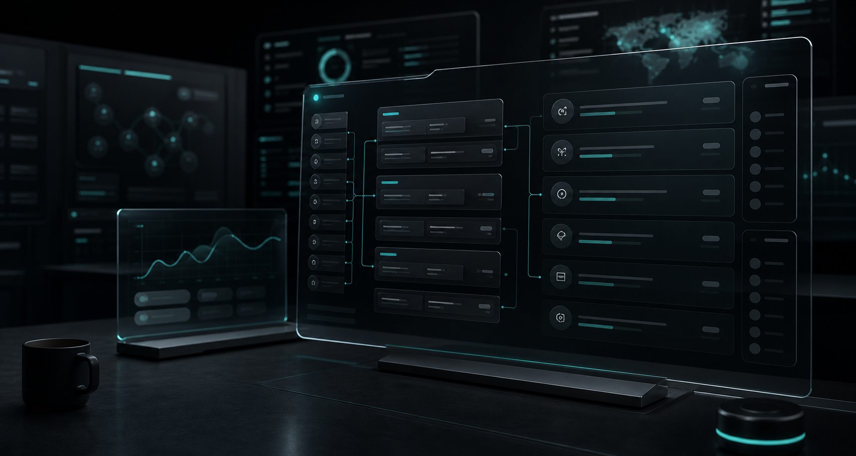 FlowEra command center product visual with analytics and action queue panels